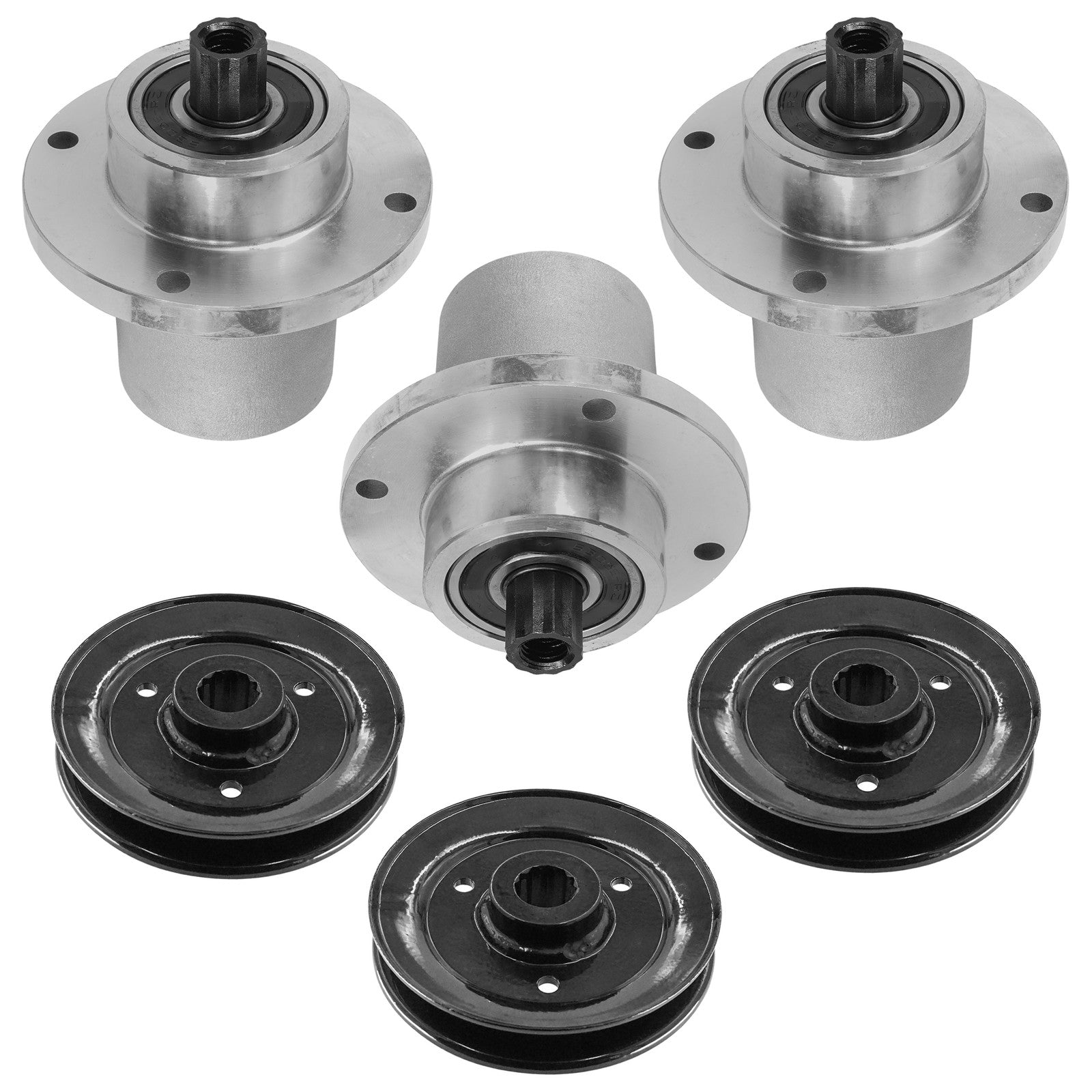 3 Spindle Assemblies + Pulley 783506P spindle assembly for Hustler John Deere mower deck.