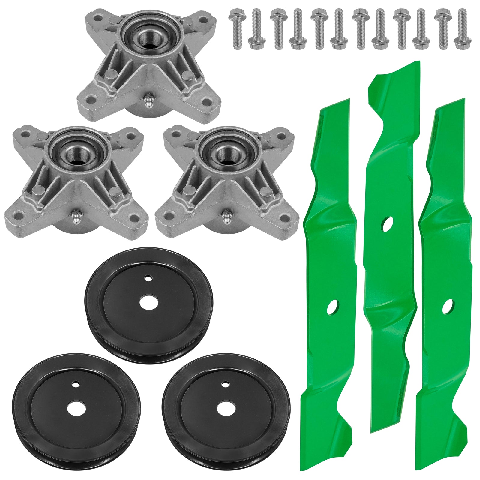 3 Spindle Assemblies + Pulley 918-04426 spindle assembly for Cub Cadet John Deere mower deck.