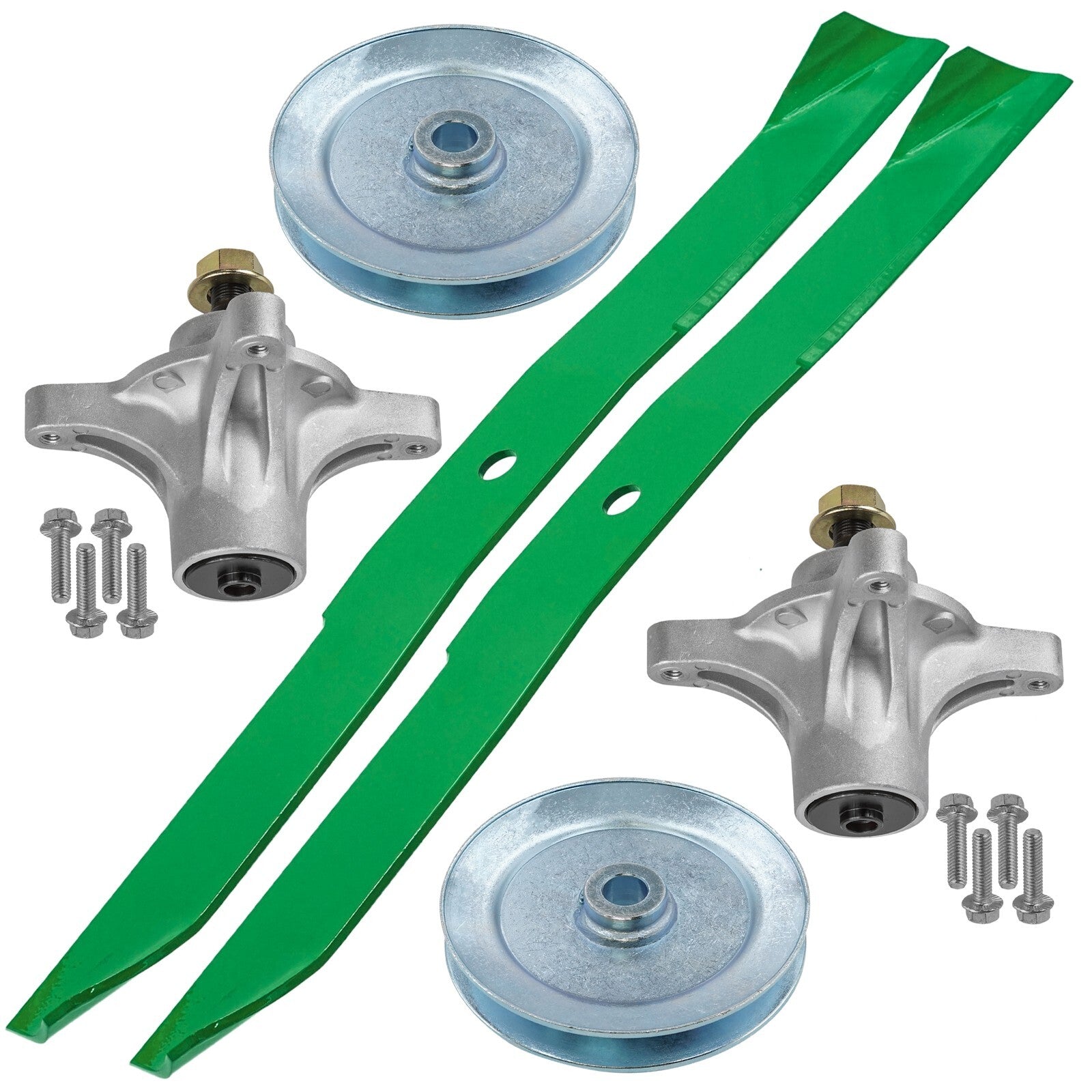 2 Spindle Assemblies + Pulley + Blade 139-3214 spindle assembly for Toro Exmark mower deck.
