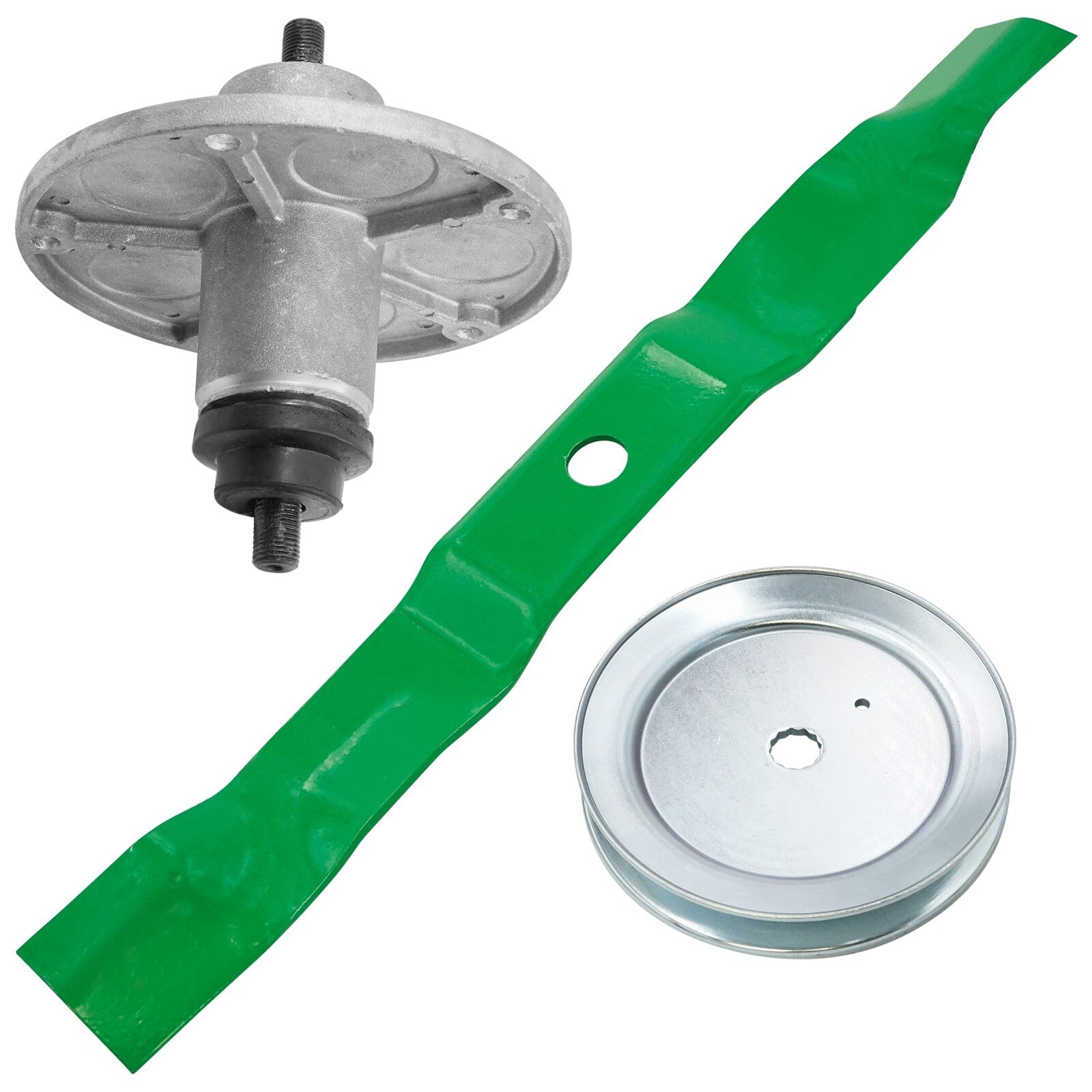 1 Spindle Assembly + Pulley + Blade 1001200MA spindle assembly for Murray John Deere mower deck.