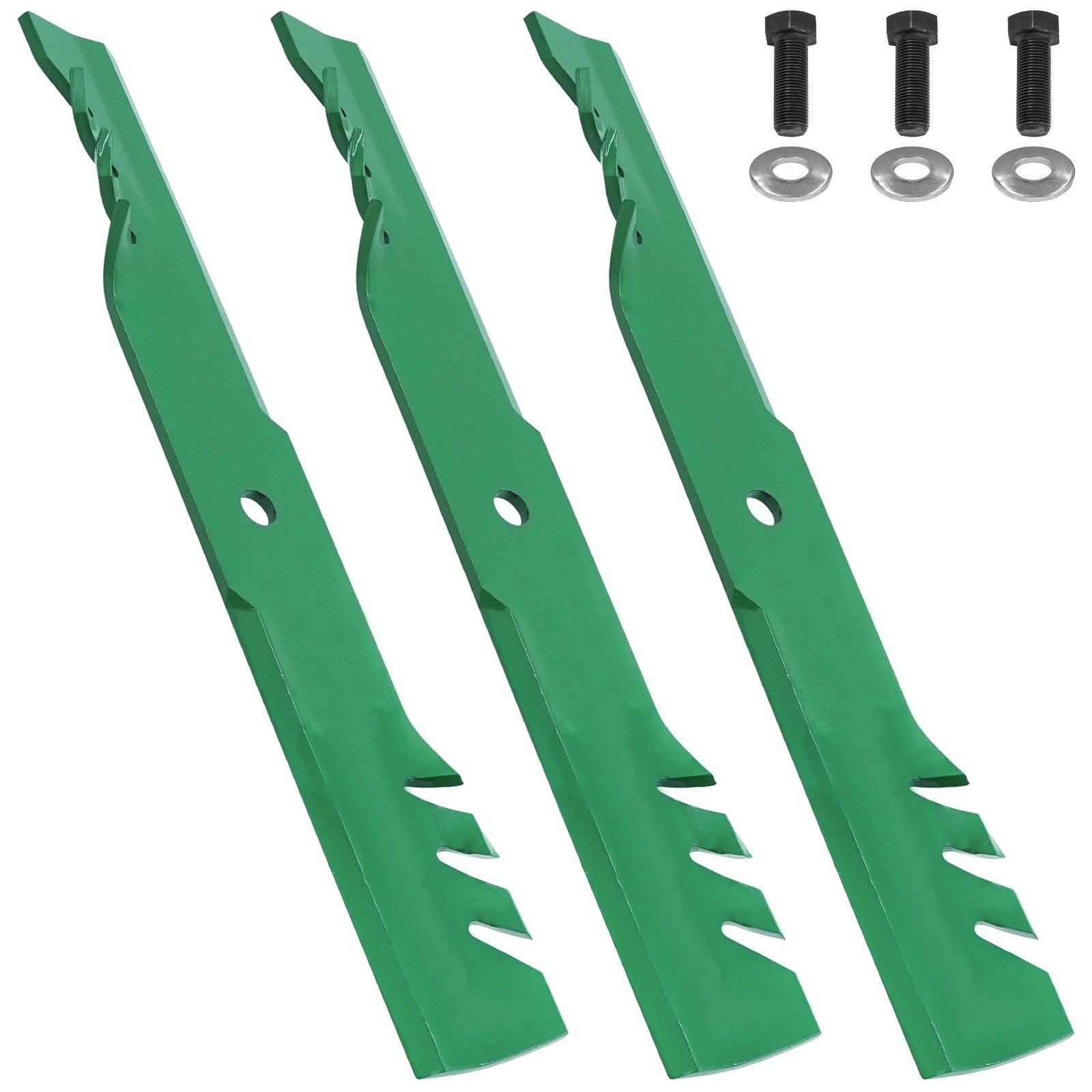 Mower Blades 038-0003-00 / 018-6020-00 for Bad Boy 54-Inch Deck replacement mower blades. Blades with Mounting Bolts with mounting bolts.