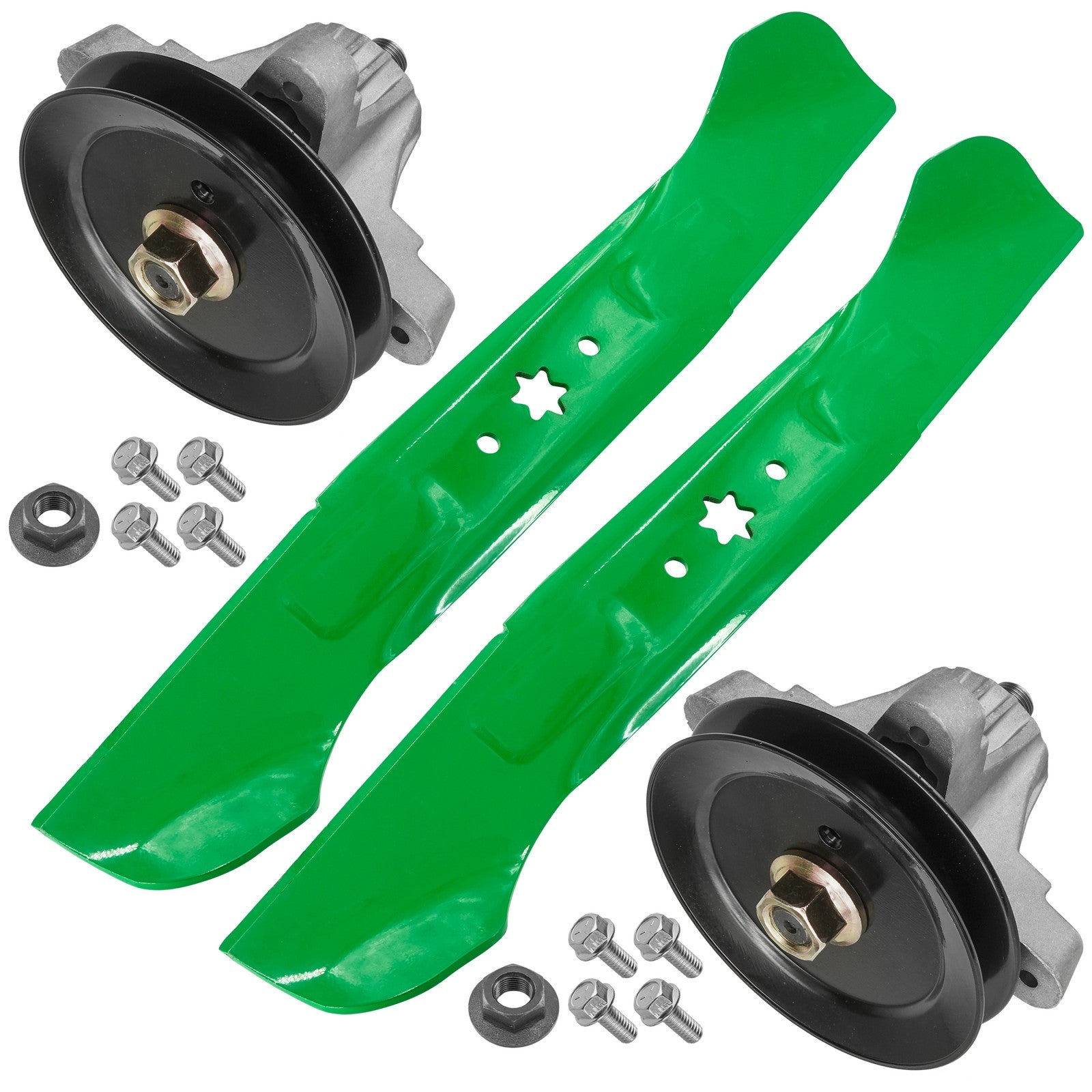 2 Spindle Assemblies + Pulley + Blade 918-06989 spindle assembly for MTD Troy-Bilt mower deck.