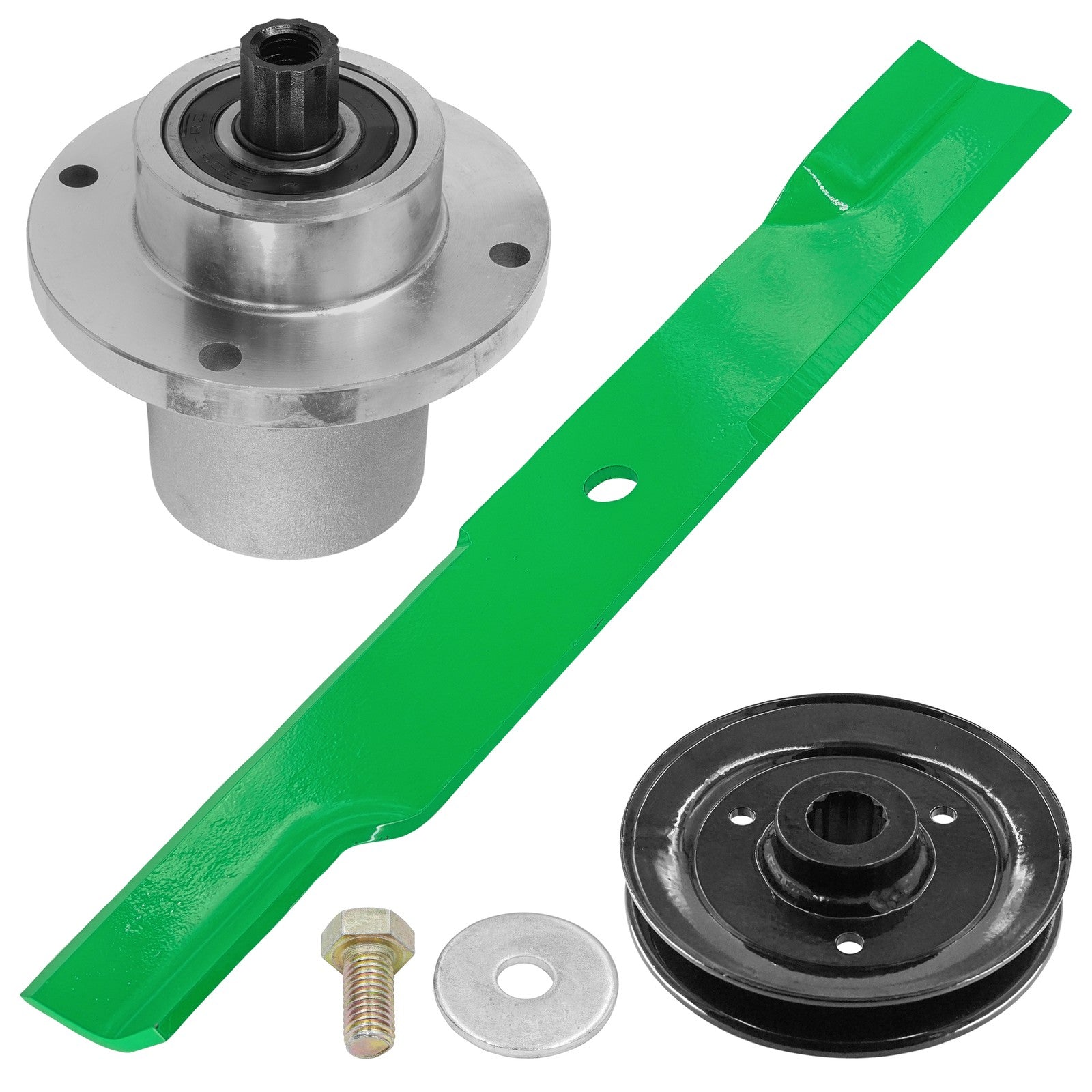1 Spindle Assembly + Pulley + Blade 783506 spindle assembly for Hustler mower deck.
