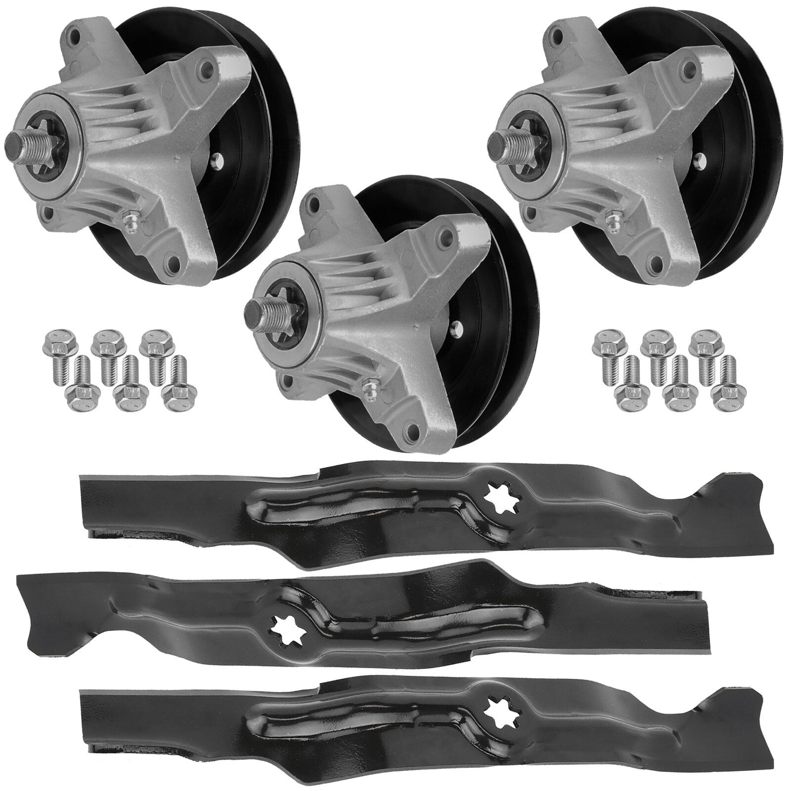 3 Spindle Assemblies + Blade 618-04825 spindle assembly for Cub Cadet MTD mower deck.