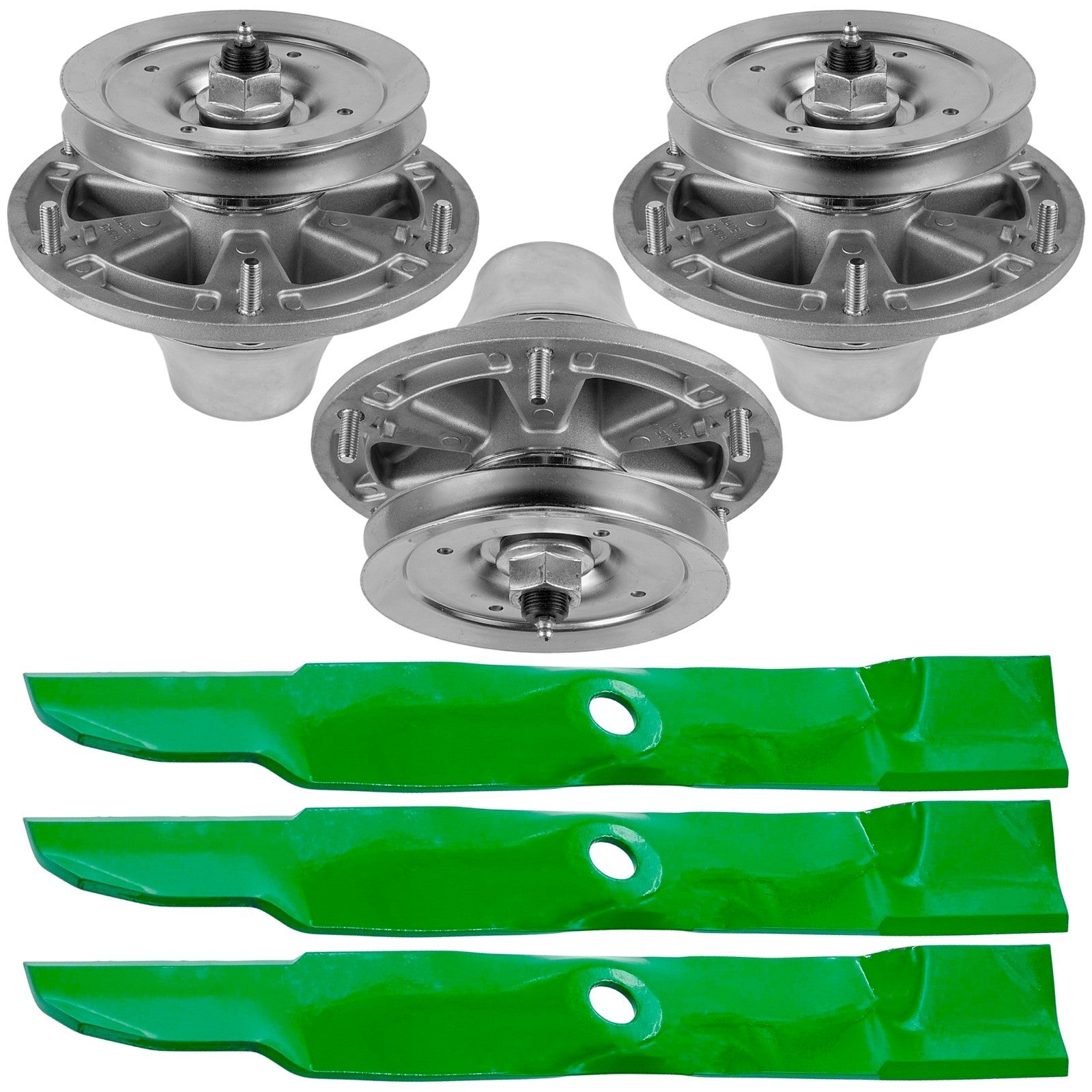 3 Spindle Assemblies + Blade AM124339 spindle assembly for John Deere mower deck.