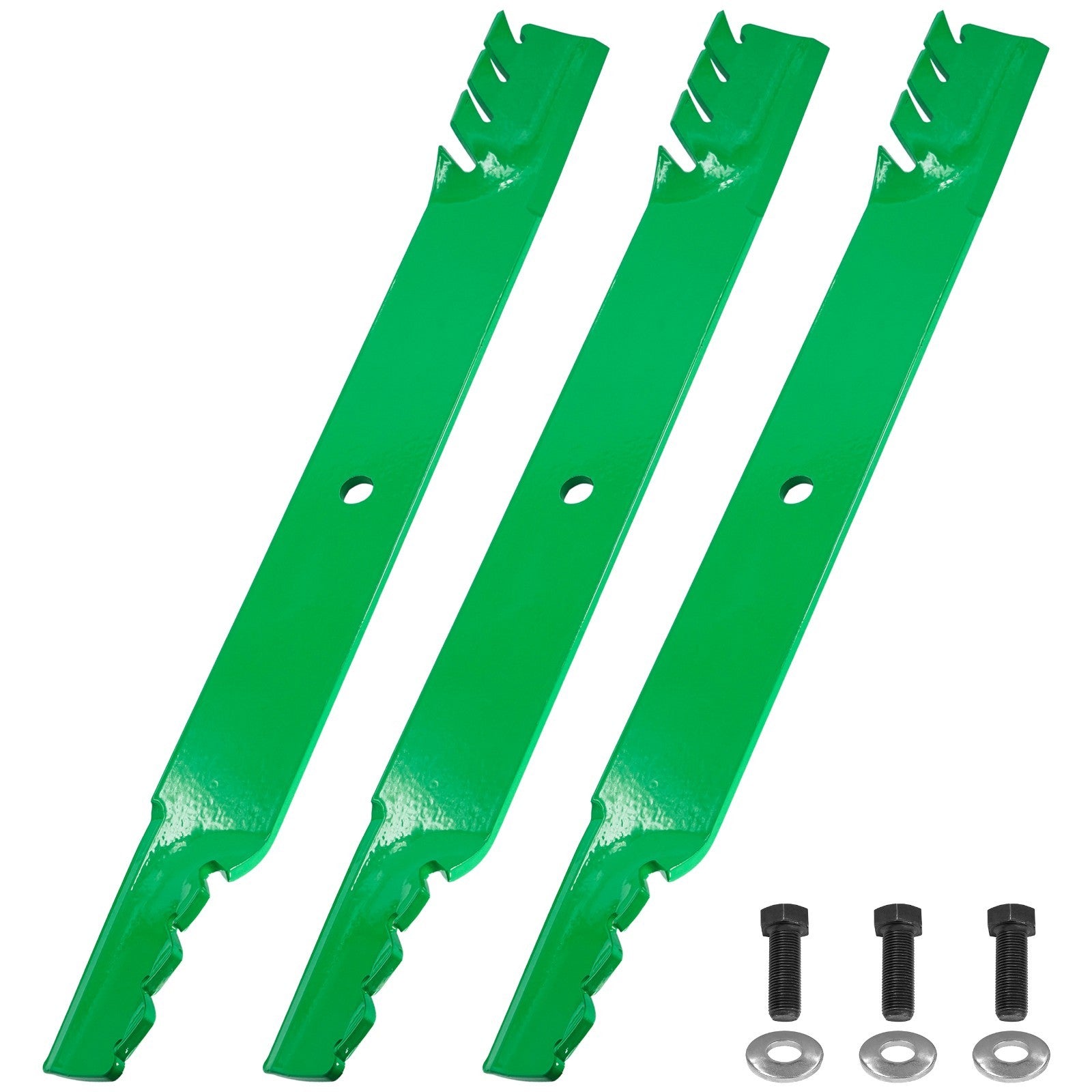 Mower Blades 038-5400-00 / 018-6020-00 for Bad Boy 72-Inch Deck replacement mower blades 3-Pack with mounting bolts.