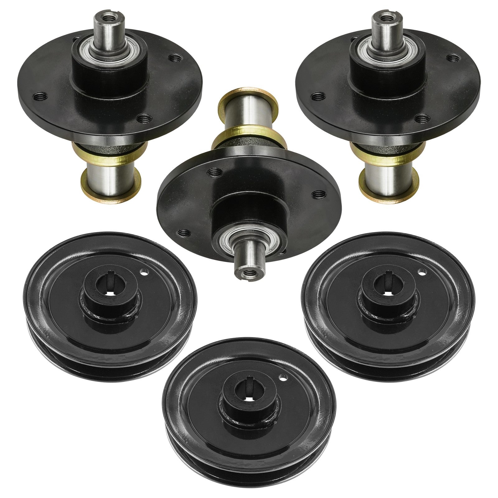 3 Spindle Assemblies + Pulley 796235 spindle assembly for Hustler mower deck.