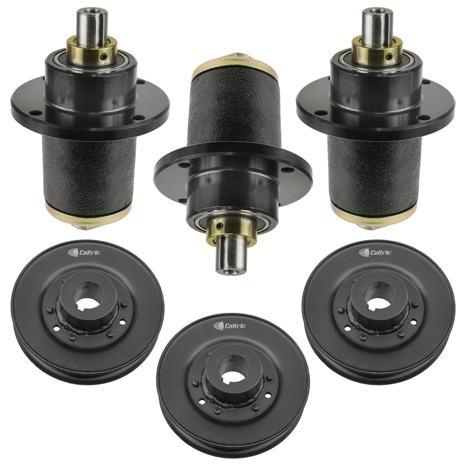 3 Spindle Assemblies + Pulley 037-6015-00 spindle assembly for Bad Boy Husqvarna mower deck.