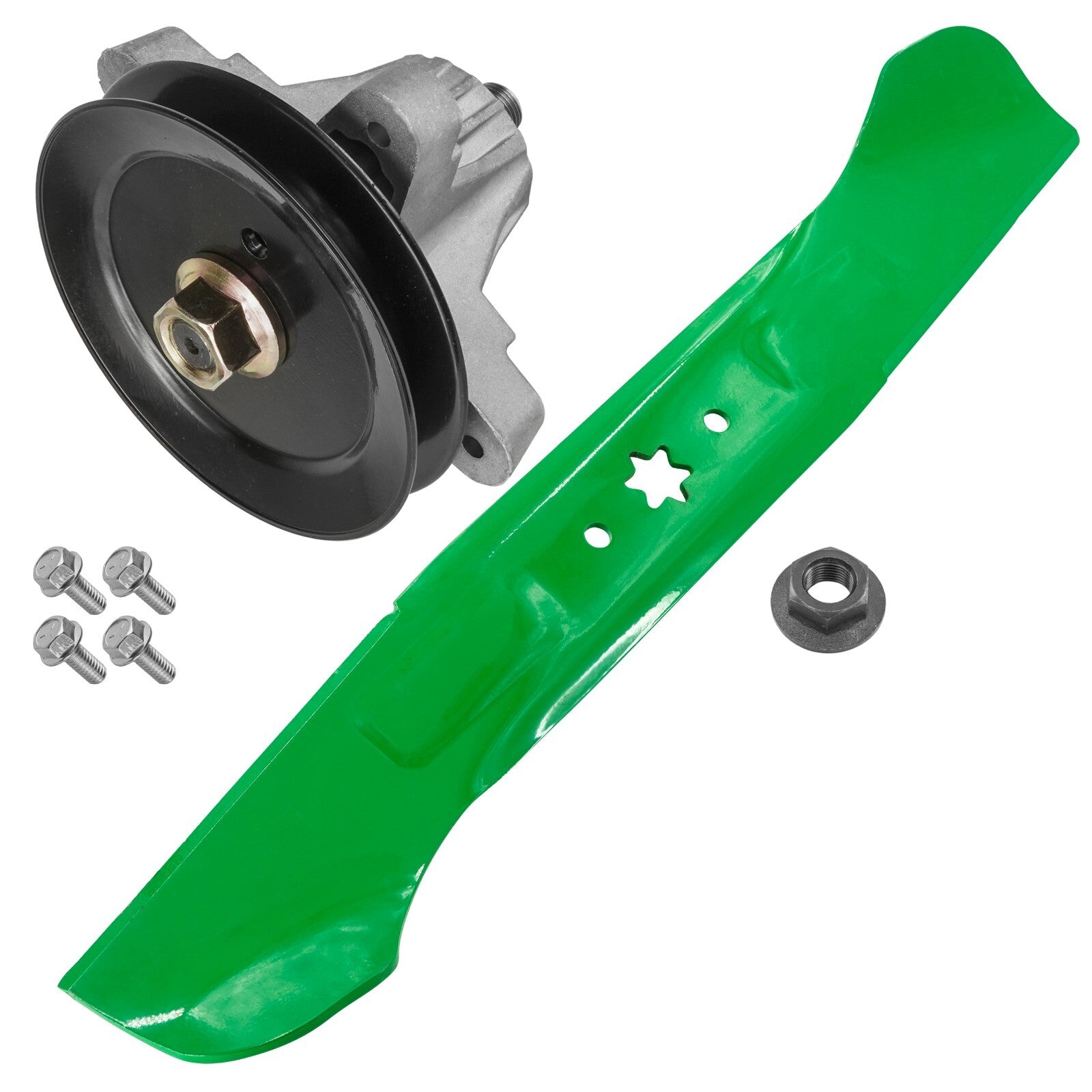 1 Spindle Assembly + Pulley + Blade 918-06989 spindle assembly for MTD Troy-Bilt mower deck.