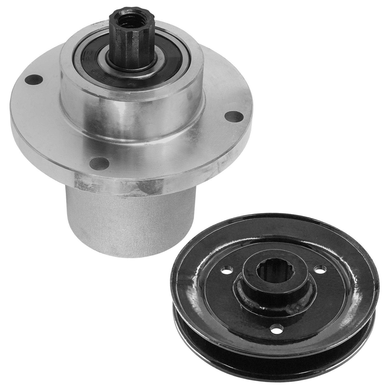 1 Spindle Assembly + Pulley 783506P spindle assembly for Hustler John Deere mower deck.
