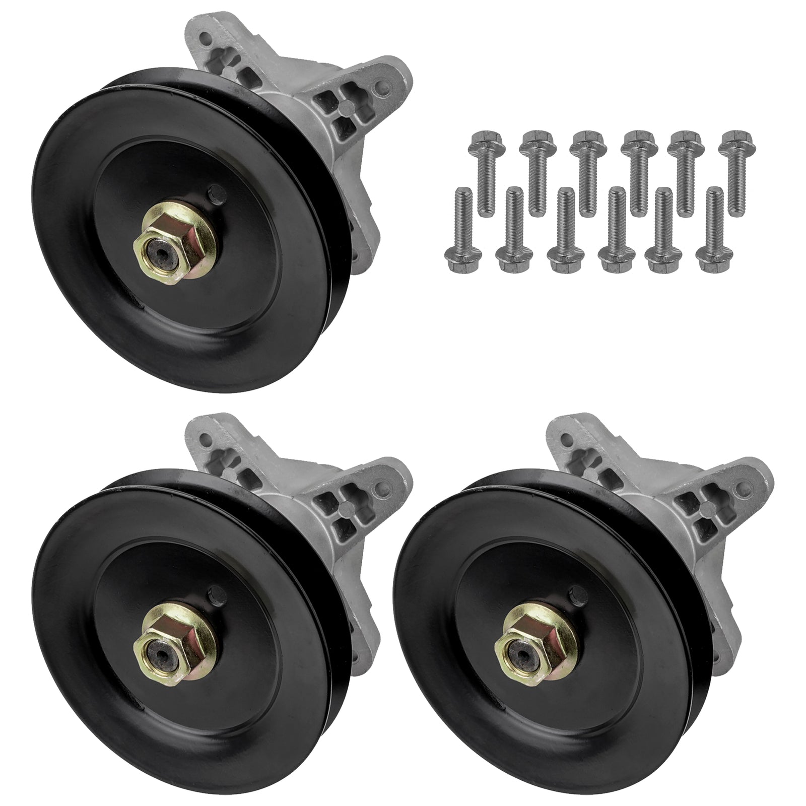 3 Spindle Assemblies + Pulley 618-04608 spindle assembly for MTD Cub Cadet mower deck.