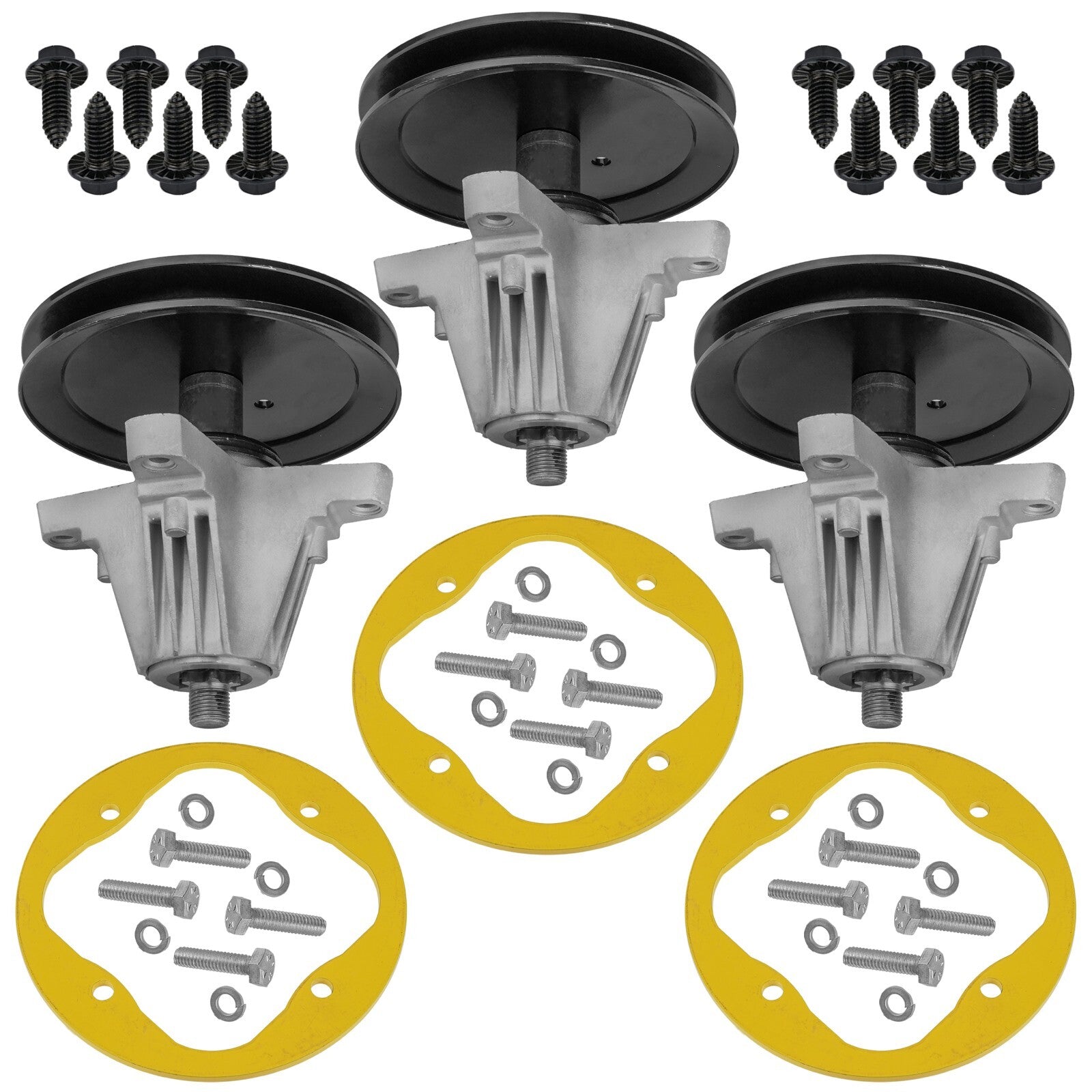 3 Spindle Assemblies + Pulley 618-06977 spindle assembly for MTD Cub Cadet mower deck.