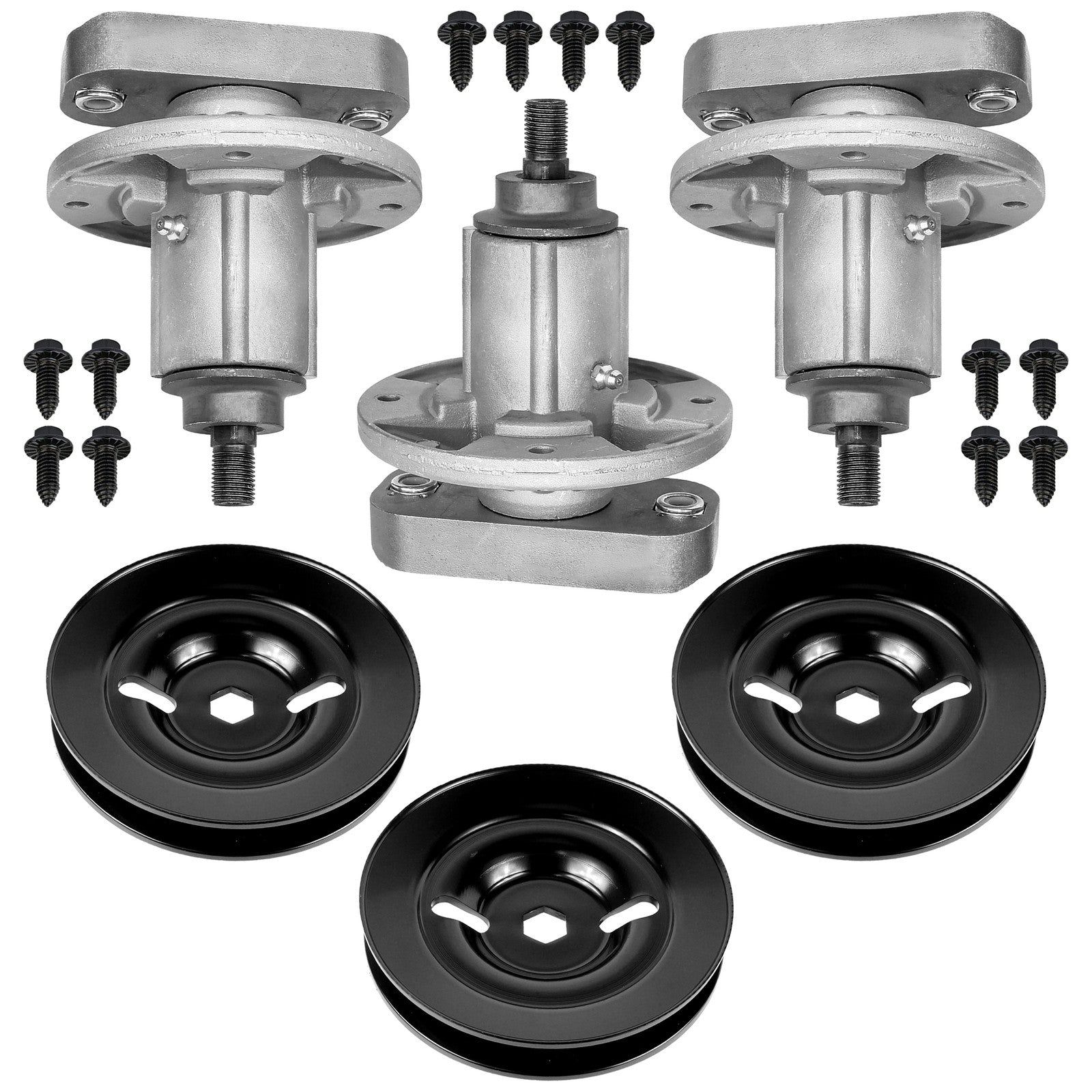 3 Spindle Assemblies + Pulley GY20785 spindle assembly for John Deere mower deck.