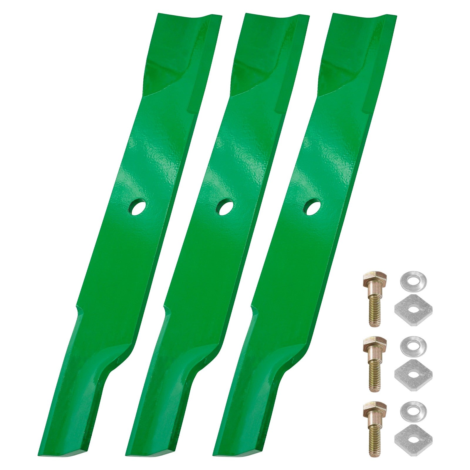 Mower Blades 09246700 / 09082400 for Gravely 50-Inch Deck replacement mower blades 3-Pack with mounting bolts.