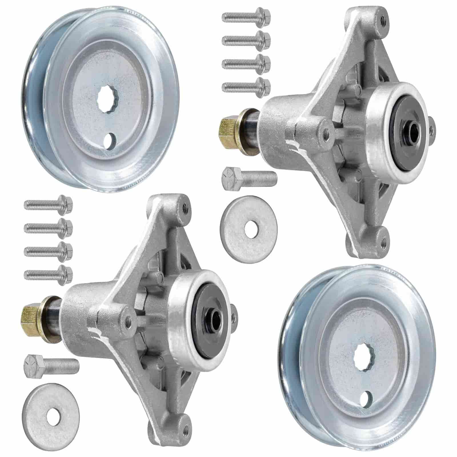 2-pack 604214 spindles with 605443 pulleys for Hustler Dash XD Surfer Pro 48-inch deck.