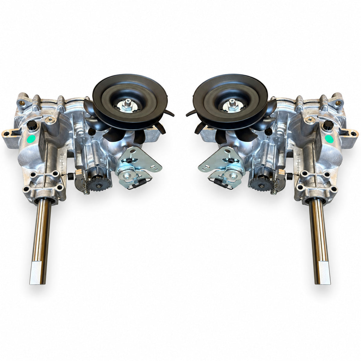Mirrored Hydro-Gear transaxles representing 618P07468 left and 618P07469 right configurations on white